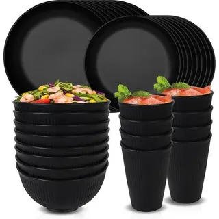 Schwarzes 32-teiliges Plastik-Servierset für 8 Personen, Camping - Schwarz