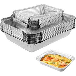 VIDETOL 60 Stück Aluschalen Grill, Grillschalen Aluminium, 2250ml/1100ml/800ml Alu Backformen Quadratisch, Alu Grillschalen Wiederverwendbar für Kochen, Buffet und Backen