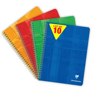 Clairefontaine 8723Cpack 10 Notizbücher, Spiralbindung, 17 x 22 cm, 100 Seiten, liniert, mit Rand, weißes Papier, 90 g, Umschlag mit Folienkarten, zufällige Farben