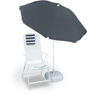 Relaxdays Sonnenschirm, Ø 180 cm, höhenverstellbar, kippbar, Balkonschirm, rund, Polyester, Stahl, Strandschirm, grau