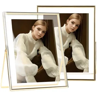 IZIDDO Goldener schwebender Bilderrahmen, 25,4 x 30,5 cm, für Bilder, 20,3 x 25,4 cm, 17,8 x 22,9 cm, 12,7 x 17,8 cm, Metall, Glas, 10 x 6 cm, vertikal, für Zuhause, Hochzeit, Party, Büro