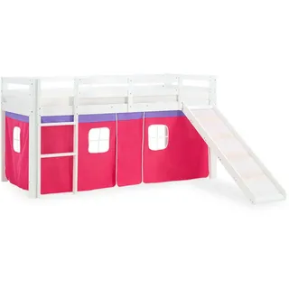 Homestyle4u Hochbett mit Rutsche 90/200 cm Pink , Weiß, Pink , Holz , Babymöbel & Kindermöbel, Kinderzimmer & Jugendzimmer, Kinderbetten, Hochbetten