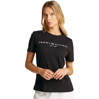 Tommy Hilfiger Damen T-Shirt Kurzarm Rundhalsausschnitt, Schwarz (Black), XXL