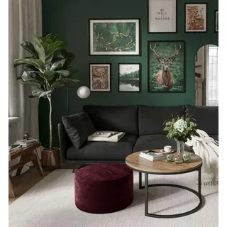 Runder CIRI Couchtisch mit Pouf Wotan Eiche Artisan Stirling - Schwarz, Weiß, Grün, bordeaux, Blau, Grau, Beige, Hellblau, Rosa, Gelb