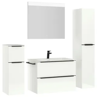 Nobilia Badezimmer , Schwarz, Weiß Hochglanz , Metall , 5-teilig , 5 Fächer , 3,2 Schubladen , F , 141 cm , Goldenes M, Made in Germany , Griffeauswahl, hängend, Zusatzausstattung erhältlich, Typenvielfalt , Badezimmer, Badmöbelsets & Badmöbelserien, Badmöbel-Sets