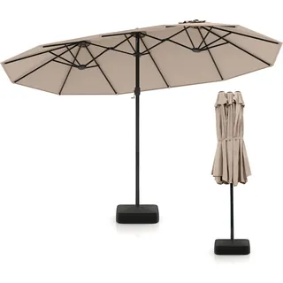 COSTWAY Doppelsonnenschirm 443x265cm mit Ständer & Kurbel , Sonnenschirm Groß XXL UPF 50+, Gartenschirm Terrassenschirm, Marktschirm Braun - Braun