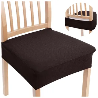 smiry Stuhlhussen aus Stretch-Jacquard, abnehmbar, waschbar, Anti-Staub, Stuhlschoner, Schonbezüge für Esszimmer, ohne Rückbezüge, 6 Stück, Braun