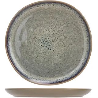 Cosy & Trendy 6 Dessertteller aus Steingut, Oona, Sand, Grün, 20,8 cm x Höhe 1,9 cm