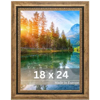 VictoR Bilderrahmen Boho Gold in 18x24 cm - Leiste: 30x16mm - Fotorahmen Vintage Deko Rustikal - Bilderrahmen Gold 18x24 - Landhaus