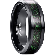 NUNCAD Unisex Ring Paare Wolfram mit Keltischen Drachen + Kohlefasern Grün für Hochzeit Valentinstag Trauung Party Größe 68.5 (21.8)