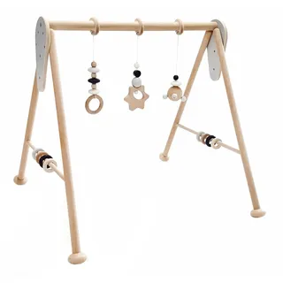Hess Holzspielzeug 20040 - Spielgerät aus Holz, Nature Serie Stern in Schwarz, für Babys, handgefertigter Spiel-Bogen mit Figuren und Rasseln, ca. 62 x 57 x 54,5 cm groß