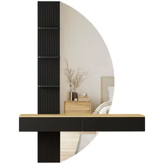 JUMMICO Wand-Schminktisch mit LED-Beleuchtung, großem HD-Spiegel & Schubladen – Schwebender Frisiertisch mit Touch-Dimmer und 3 Lichtmodi, platzsparend, Schwarz (Schwarz)