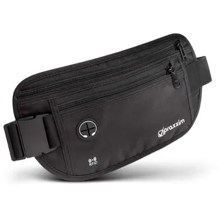 praxxim Die Bauchtasche zum Reisen - DIEBSTAHLSICHER mit RFID Schutz - Extra Flache Bauchtasche unter Kleidung tragbar - Hüfttasche - Reisebauchtasche - Geldgürtel für Damen und Herren