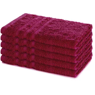 Lavea® 5er Set Gästehandtücher Set, Gästetücher 30x50 cm, Frottee Gästetuch aus 100% Baumwolle, Handtücher Set, weich und saugstark, Serie Elena, 60 °C waschbar, Handtuch, Bordeaux