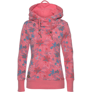 Kapuzensweatshirt RAGWEAR "GRIPY FLOWERS O", Damen, Gr. XS, rot (coral), Sweatware, Obermaterial: 70% Baumwolle, 30% Polyester, bedruckt, geblümt, gemustert, kontrastfarbene Details, mehrfarbig, figurumspielend hüftbedeckend, asymmetrischer Ausschnitt, Sweatshirts Kapuzensweatshirt, Hoodie mit floralem All Over-Druck