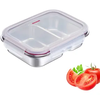 Westmark Edelstahl Lunchbox – Auslaufsichere Brotdose – Mikrowellen- & Ofenfest, BPA-frei – Bento Box für Schule, Arbeit & Kita – Silber, geteilt 450 + 280 ml