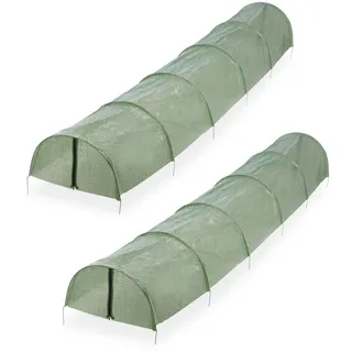 Relaxdays 2xFOLIENTUNNEL , Dunkelgrün , Kunststoff, Metall , 47x47x290 cm , Gartenzubehör, Hochbeete