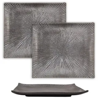 Intirilife Sushiteller, (2 St), 2x Sushi Platte Servier Teller Geschirr aus Porzellan Schwarz schwarz