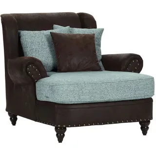 Landscape Xxl-Sessel , Türkis, Dunkelbraun , Textil , Buche , massiv , Lederoptik , Füllung: Schaumstoffflocken,Schaumstoffflocken , 125x102x138 cm , Stoffauswahl , Wohnzimmer, Sessel, XXL-Sessel