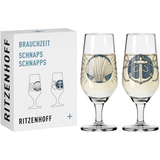 Ritzenhoff & Breker RITZENHOFF Schnaps-Glas 40 ml 2er Set - Serie Brauchzeit Nr. 1 + 2 - Tierwesen - rund, Blau und Grau - Made in Germany