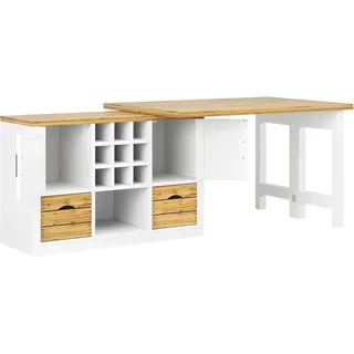 Merax Ausziehbarer Kücheninsel-Esstisch mit Sideboard  360° Tischplatte  Stauraum  Weiß