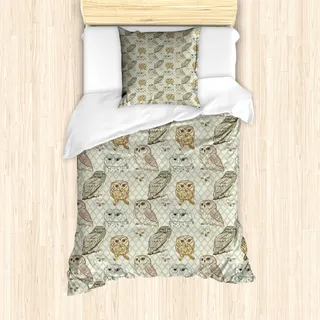 ABAKUHAUS Eule Mantele, Skizze Katze, Vögel, Milbensicher Allergiker geeignet mit Kissenbezügen, 135 cm x 200 cm - 80 x 80 cm, Brown resedagrün