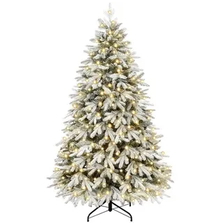 Yorbay Künstlicher Weihnachtsbaum mit Beleuchtung Weiß Schneeflocken LED Tannenbaum für Weihnachten-Dekoration, aus PE und PVC, 180cm