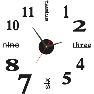3D Wanduhr DIY Modern Design, Große Wandtattoo Wand Uhr mit Römischen Ziffern, 40 cm Durchmesser DIY Wanduhren Geschenkidee,Dekorative Wanduhr für Wohnzimmer, Schlafzimmer, Küche, Büro - Schwarz