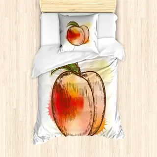 ABAKUHAUS Pfirsich Mantele, Frisches Obst Skizze-Kunst, Milbensicher Allergiker geeignet mit Kissenbezügen, 135 cm x 200 cm - 80 x 80 cm, Blasse Orange Scarlet - Orange
