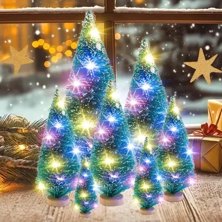 7 Stück Mini Weihnachtsbaum, mit Fairy Lights LED, Weihnachtsbaum klein, Miniatur Weihnachtsbaum, Mini Tannenbaum, Miniatur Weihnachtsdeko, Weihnachtsdeko für Tischdeko, DIY, Schaufenster