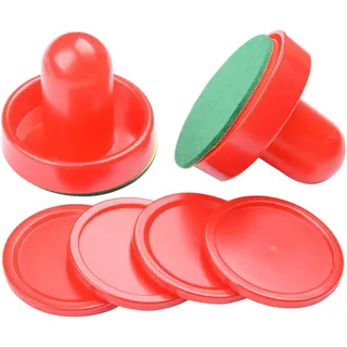 Dzxin Air Hockey Pushers, 2 Stück 96mm Air Hockey Tisch Filzschieber mit 4 Stück Roten Pucks für Ersatz Pucks Tischhammer Torhüter für Tabellen Spiel(Rot