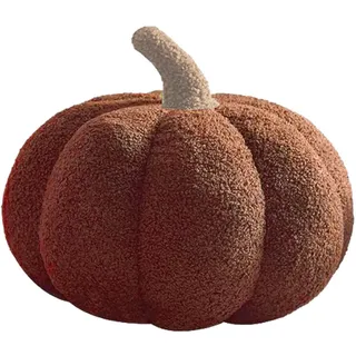 CUEMOON Kürbis Kissen in Kürbisform, 3D Plüsch Kopfkissen, Zierkissen für Fall Decor Kinderzimmer Sofa Dekoration, Creme Braun, 20cm