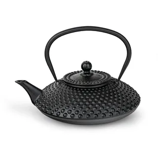 Bredemeijer Asia Gusseisen Teekanne 1,25 Liter - schwarze flache gusseiserne Kanne mit Noppenstruktur & wiederverwendbaren Edelstahlfilter - für alle Teesorten geeignet