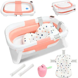 TolleTour Baby Badewanne Babywanne Kinder Faltbare klappbar Baden Sicher 3 in 1 - Rosa