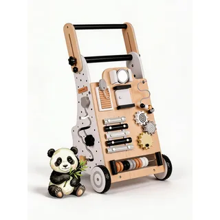 KiddyMoon Lauflernwagen Aus Holz Für Kinder Lauflernhilfe Spaß Babys, Laufen Lernen, Multifunktion Holzspielzeug Für Kleinekinder Montessori-Spielzeug WK-001, Schwarz - Weiß