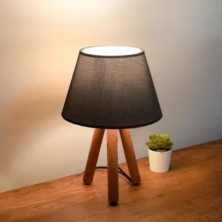 Opviq, Hochwertige Tischlampe aus 100% Holz, Schwarz, 30 cm hoch | Stoffschirm 22 x 14 cm | 150 cm Kabel | E27 Fassung, max. 40 W | Skandinavisches Design für modernes Wohnen. - Schwarz