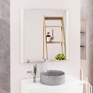 Baikal Badezimmerspiegel, Spiegel mit Holzseite, Option mit und ohne LED, Stile, passend für Badezimmer oder jeden Wohnraum, 80 x 80 cm, weißes Holz