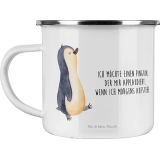Mr. & Mrs. Panda Emaille Tasse Pinguin marschieren - Geschenk, Unausgeschlafen, Aufstehen, Bruder, Teetasse, Pinguine, Familie, Pott, Becher, Spazieren, Teebecher, Kaffeepott