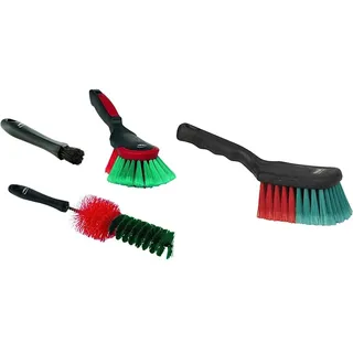 VIKAN car brush set 3 pieces - interior brush, wheel brush, car hand brush & Handbürste mit kurzem Siel, weiche gesplisste Borste aus Polyester, als Felgenbürste geeignet