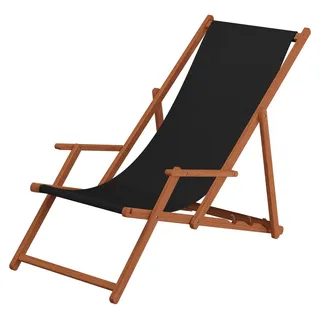 Liegestuhl schwarz Tisch Deckchair Buche Gartenstuhl Sonnenliege Relaxliege Strandliege 10-305T - Schwarz