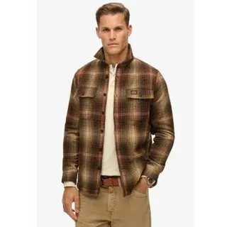 Superdry für Herren. M4010720A Braunes fleecegefüttertes Wollkarohemd (M), Lässig, Baumwolle, Langarm