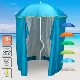 ProduceShop GF200TUVAZ, Strandschirm, Rund, Blau, Weiß, Stahl, Stahl, Einfarbig - Blau, Weiß
