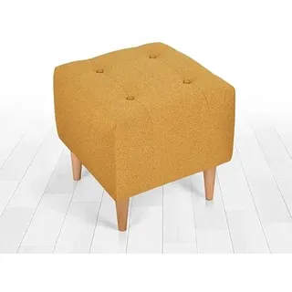 Atelier Del Sofa Bohemian Pouffe, Yellow Velvet & Cotton, 43 x 43 x 43 cm | 6 cm Orthopedic Sponge, Wooden Legs | Stylish & Functional for Hotel & Home Decor