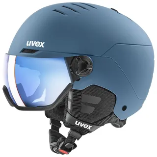 Uvex Wanted Visor - robuster Skihelm für Damen und Herren - mit Visier - optimierte Belüftung - Stone Blue matt 54-58 cm