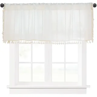 HonorHut Weißer Boho-Vorhang, Küchenvorhänge, halbtransparente dekorative Makramee-Fenstervorhänge, weiß, 132 cm × 45 cm
