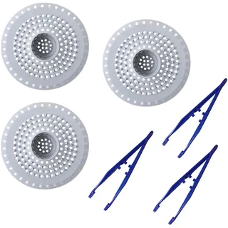 Alriedy 3 Stück Abflusssieb Dusche Haare, Badewanne, Silikon Abflusssieb, Haarsieb & Siebeinsatz Für Waschbecken Küche mit 2 STK Rund und quadratisch | PS-Kunststoffpinzette
