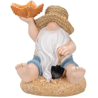 Ideen mit Herz | Deko-Figur Wichtel mit Seestern | Maritime Dekoration Bad | witziger Gartenzwerg | Sommer, Strand und Urlaub | ausgefallener Teelichthalter