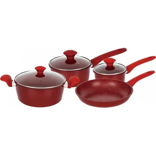 Herzberg HG-04715RED: 7-teiliges Kochgeschirr-Set aus marmorbeschichtetem Gusseisen - Rot - Rot