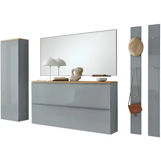 Garderobe , Grau , Holz, Glas, Holzwerkstoff , 6-teilig , Balkeneiche , furniert , 285x195x31 cm , Goldenes M, Made in Germany, DGM-Klimapakt , Garderobe, Garderoben-Sets & Garderoben-Serien, Garderoben-Sets