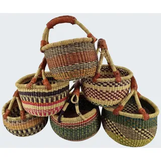 Kleiner Bolga Rundkorb ca. 20-25 cm – Original Afrika-Korb aus Ghana für Kinder mit Ledergriff – Handgefertigt & Fair Trade